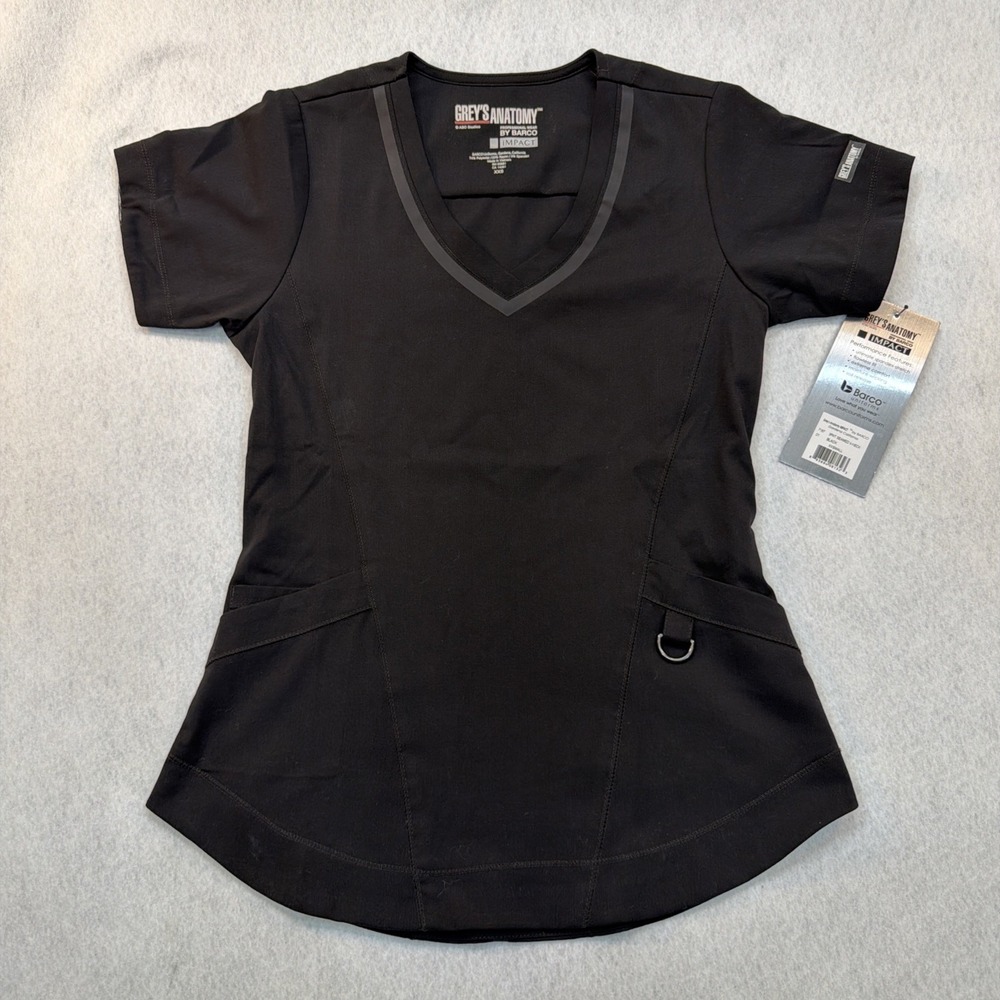 Grey's Anatomy Impact Scrub Top XXS Black-New With Tags‎ Medical RN MD CNA